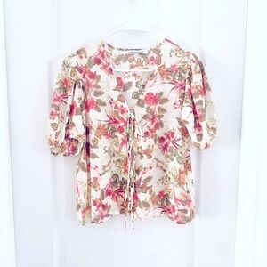 Rose + Olive Floral Tie Front Blouse